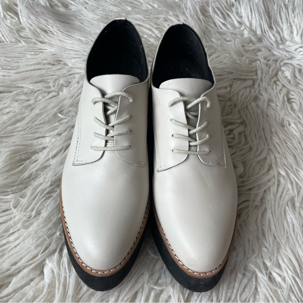 Anthropologie All Black Caroline Off White Lace Up Leather Platform Oxfords 39 - Picture 5 of 11